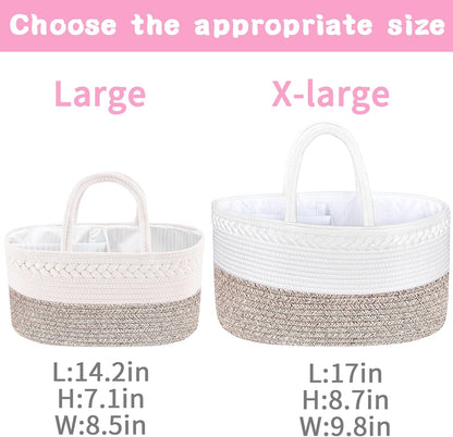 ABenkle Baby Diaper Caddy, Nursery Storage Bin and Car Organizer for Diapers and Baby Wipes, Cotton Rope Diaper Basket Caddy, Changing Table Diaper Storage Caddy