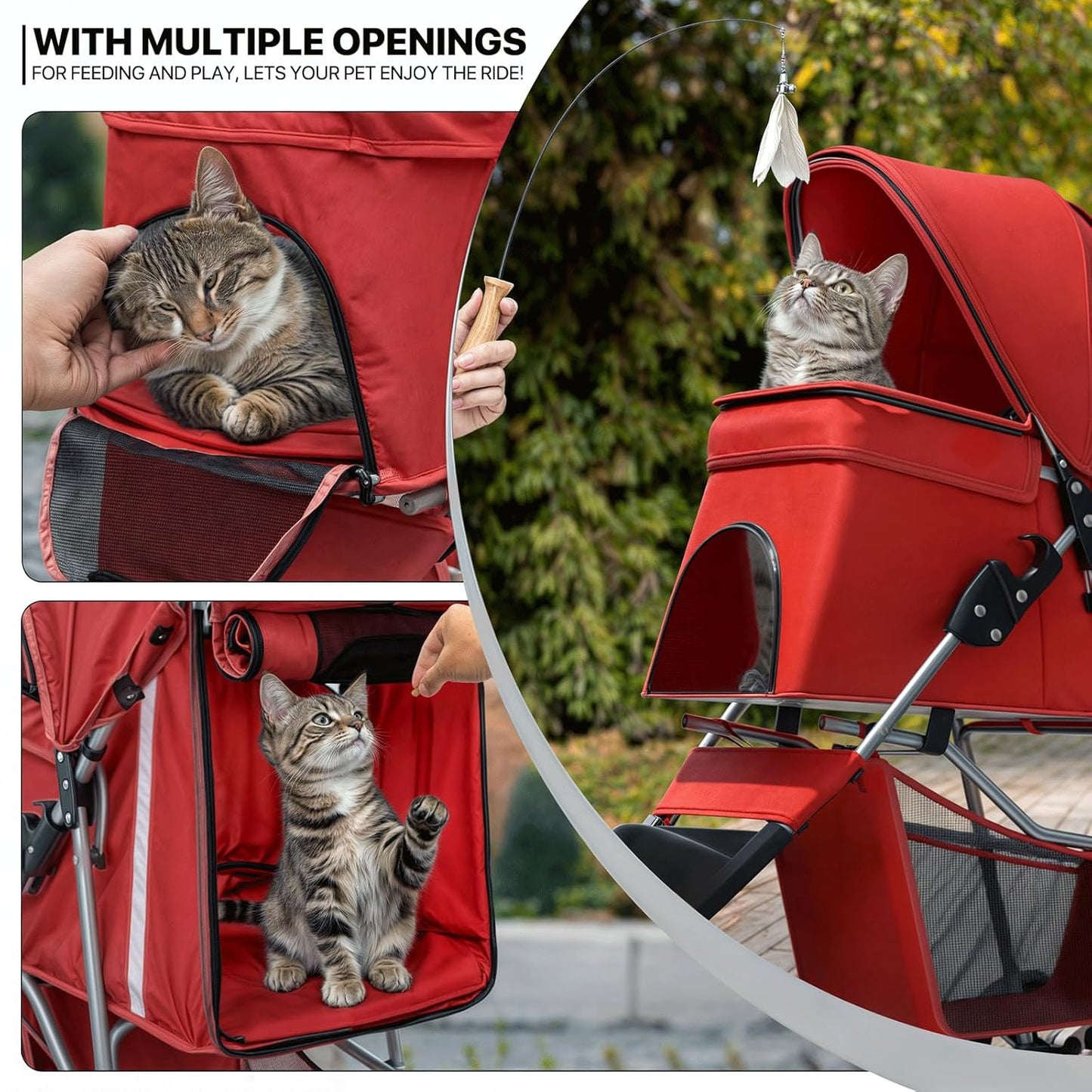 MoNiBloom Foldable Pet Stroller with Weather Cover, 3 Wheels Pet Strolling Cart for Small/Medium Dogs and Cats with Storage Basket and Cup Holder, Breathable and Visible Mesh for All-Season, Black