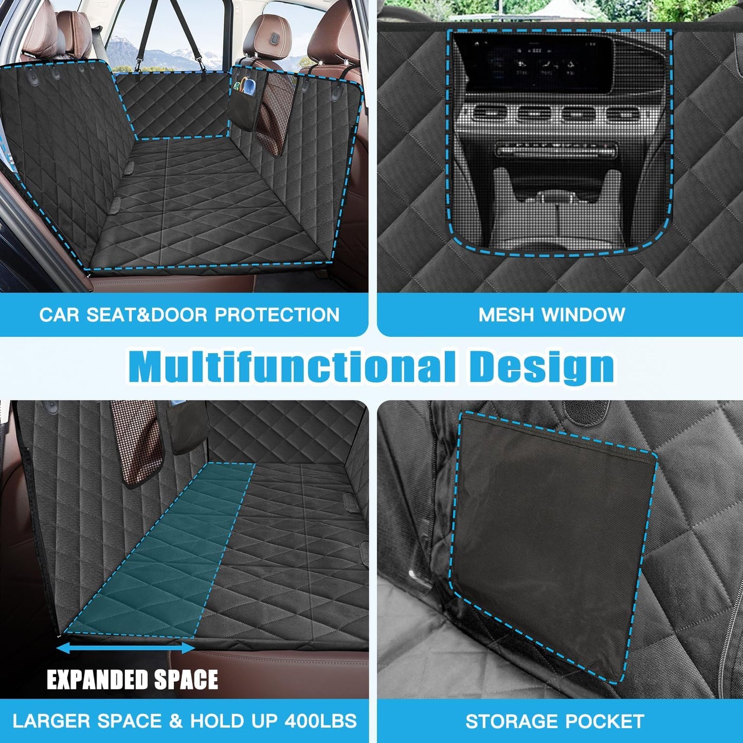 Kytely Dog Car Seat Cover for Back Seat,600D Heavy Duty Dog Hammock for Car with Side Flap,100% Waterproof Pet Backseat Cover, Anti-Scratch Nonslip Pet Seat Protector for Cars Trucks and SUV