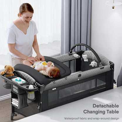 Obee Odee 4 in 1 Baby Bassinet, Pack and Play, Bedside Crib Sleeper, Diaper Changer - Comes with Mattress, Mosquito Net, Bottom Storage and Toy Bar for Newborn to Toddles