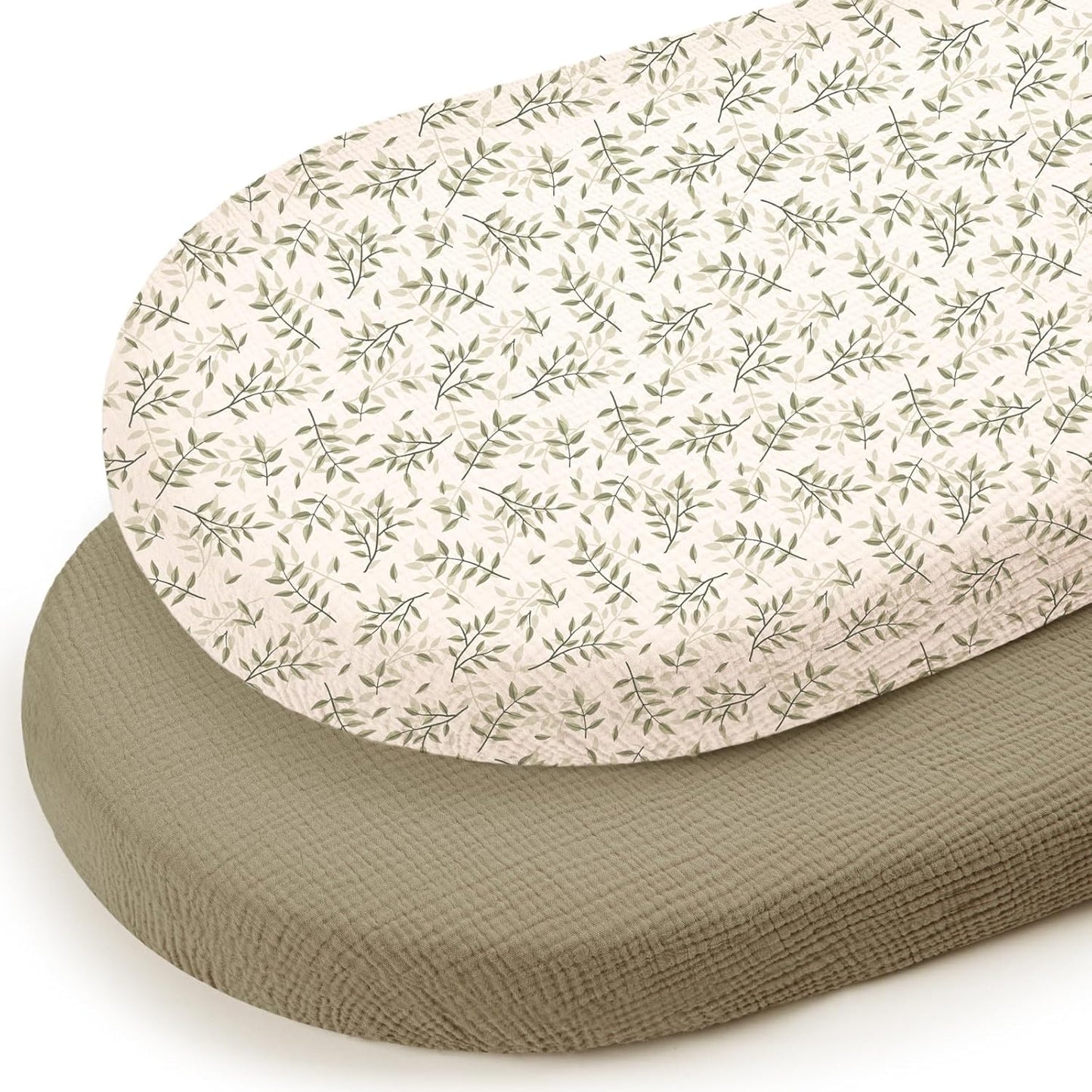 lulumoon Baby Bassinet Sheets Muslin: Cotton Bedside Bassinet Sheets Leaf for Boys - Fitted for Bedside Sleeper Mattress