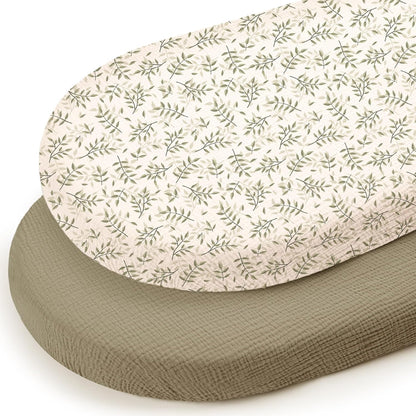 lulumoon Baby Bassinet Sheets Muslin: Cotton Bedside Bassinet Sheets Leaf for Boys - Fitted for Bedside Sleeper Mattress
