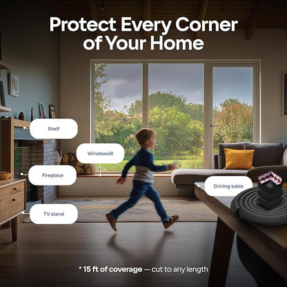 Baby Proof Corners & 15ft Edges with Furniture Corner & Edge Safety Bumpers, Impact-Absorbent Bumper & 4 Foam Corner Protectors, Cushy, Thick, Odorless Table Edge Protectors for Baby, Child | Black