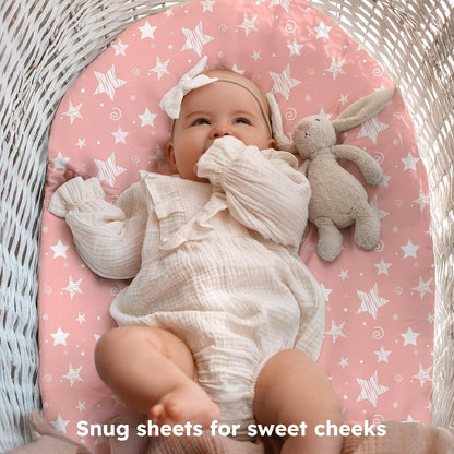 Baby Bedside Bassinet Sheets Girl, 33”x20” Compatible with Baby Delight Dream On Me & Most Rectangle Bedside Sleeper Bassinet Mattress, Super Soft Microfiber Pink Butterfly Flower