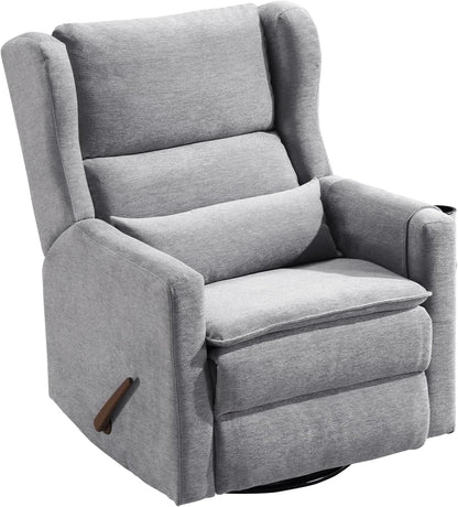 Power Recliner Chair Swivel Glider with Adjustable Headrest，Oversized Swivel Rocker Recliner with Lumbar Support, Upholstered Nursery Glider Recliner for Living Room,White