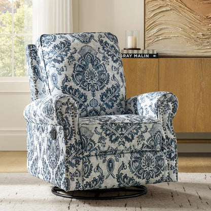HULALA Home Modern Rocker Recliner, Printed Fabric Swivel Glider with Adjustable Backrest & Footrest, JEACOBEAN
