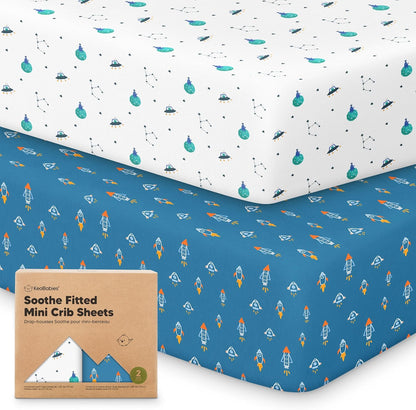 2-Pack Mini Crib Sheets Fitted - 38x26 Pack N Play Sheets for Pack and Play Mattress, Organic Cotton, Soft & Breathable Playard Bedding, Neutral Mini Toddler Bed Cover for Boys, Girls (Dragon Tale)