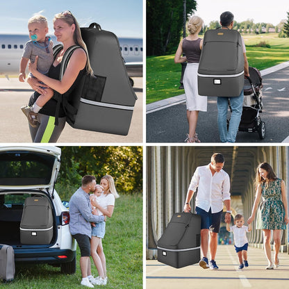 Car Seat Travel Bag,Padded Car Seats Backpack with Steel Cable Handle and Reflective Stripes, Large Durable Carseat Carrier Bag,Airport Gate Check Bag,Infant Seat Travel Bag with Shoulder Strap,Black