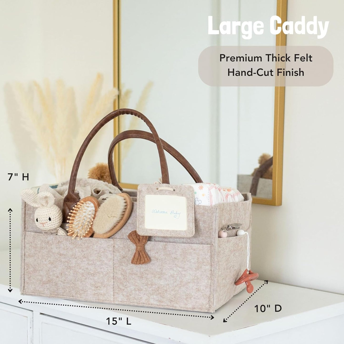 Lily Miles Baby Diaper Caddy Organizer, Nursery Storage Basket for Newborn Essentials, Neutral Gift for Baby Shower, Registry Must-Have, Car Organizer for Diapers and Wipes - Sand, Large