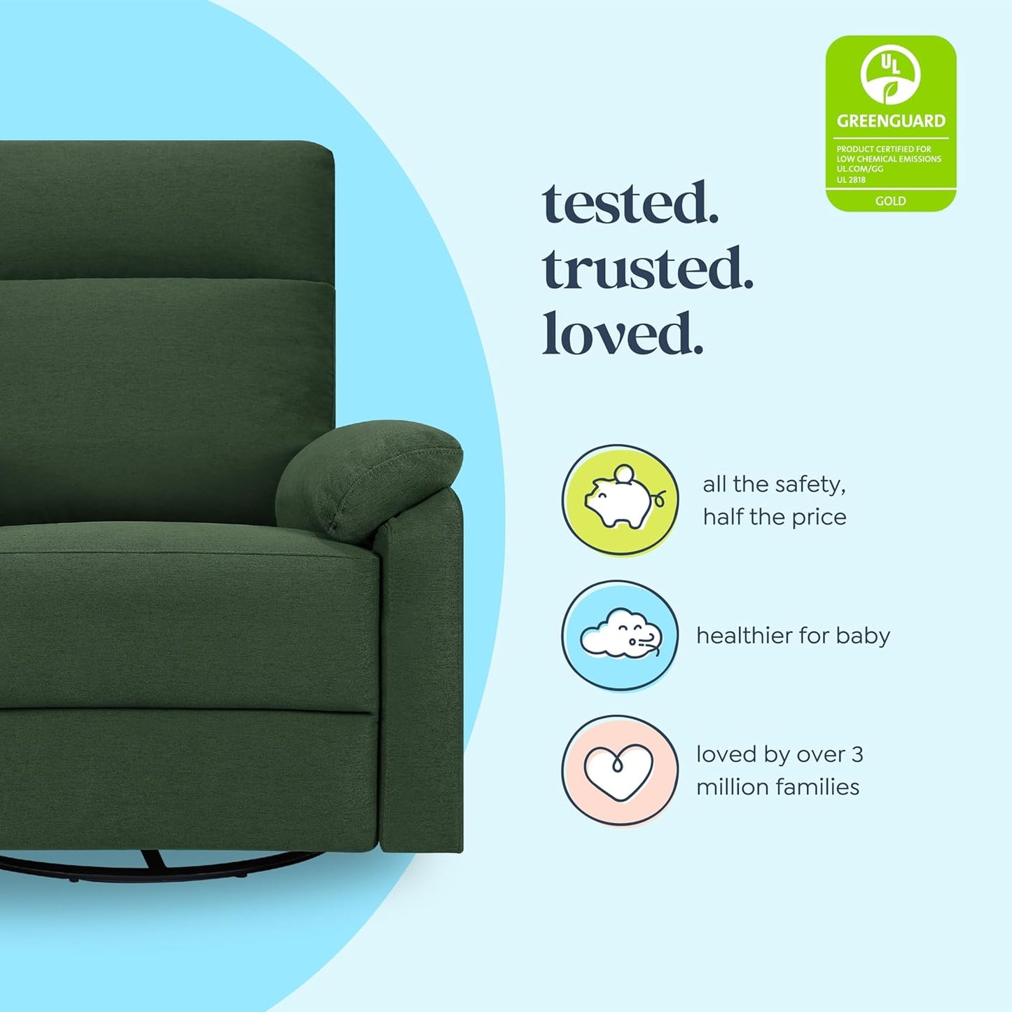Davinci Suzy Glider Recliner Nursery Chair - Glider Rocking Chair for Nursery and Living Room - GREENGUARD Gold, FSC & Certi-PUR US Certified - 360° Swivel Rocker Recliner Chair (Cozy Cream Boucle)