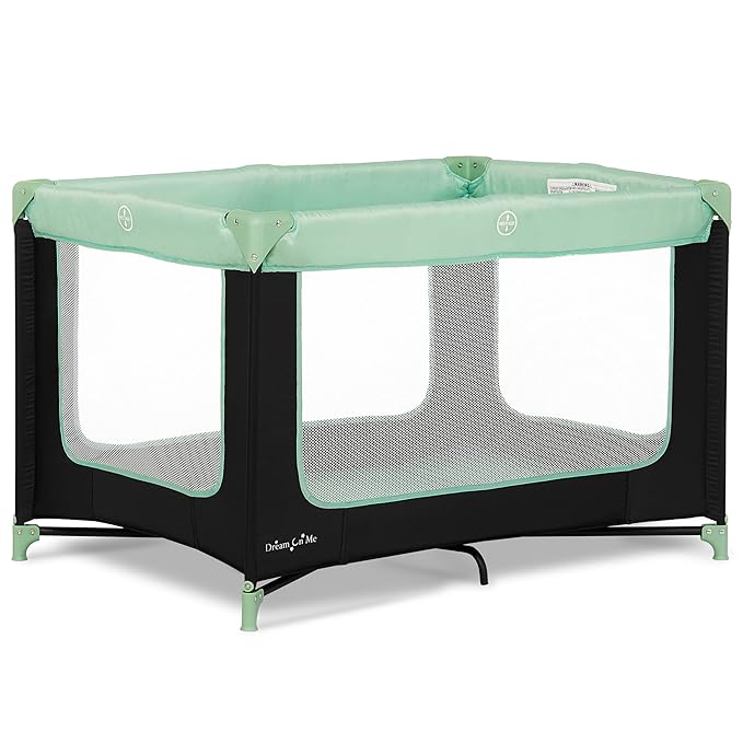 Dream On Me Zodiak Baby Playard, Breathable Mesh Sides, Soft Comfortable Mattress, Quick & Easy to Fold with Travel Carry Bag, Compact Space Saving Design - Mint