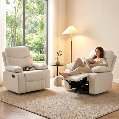 Nursery Glider Recliner with Adjustable Armrests, Oversized Comfortable Nursing Chair for Breastfeeding Moms, 360°Swivel, 90°-160° Recline, Quiet Rocking Chair Nursery for Living Room, White
