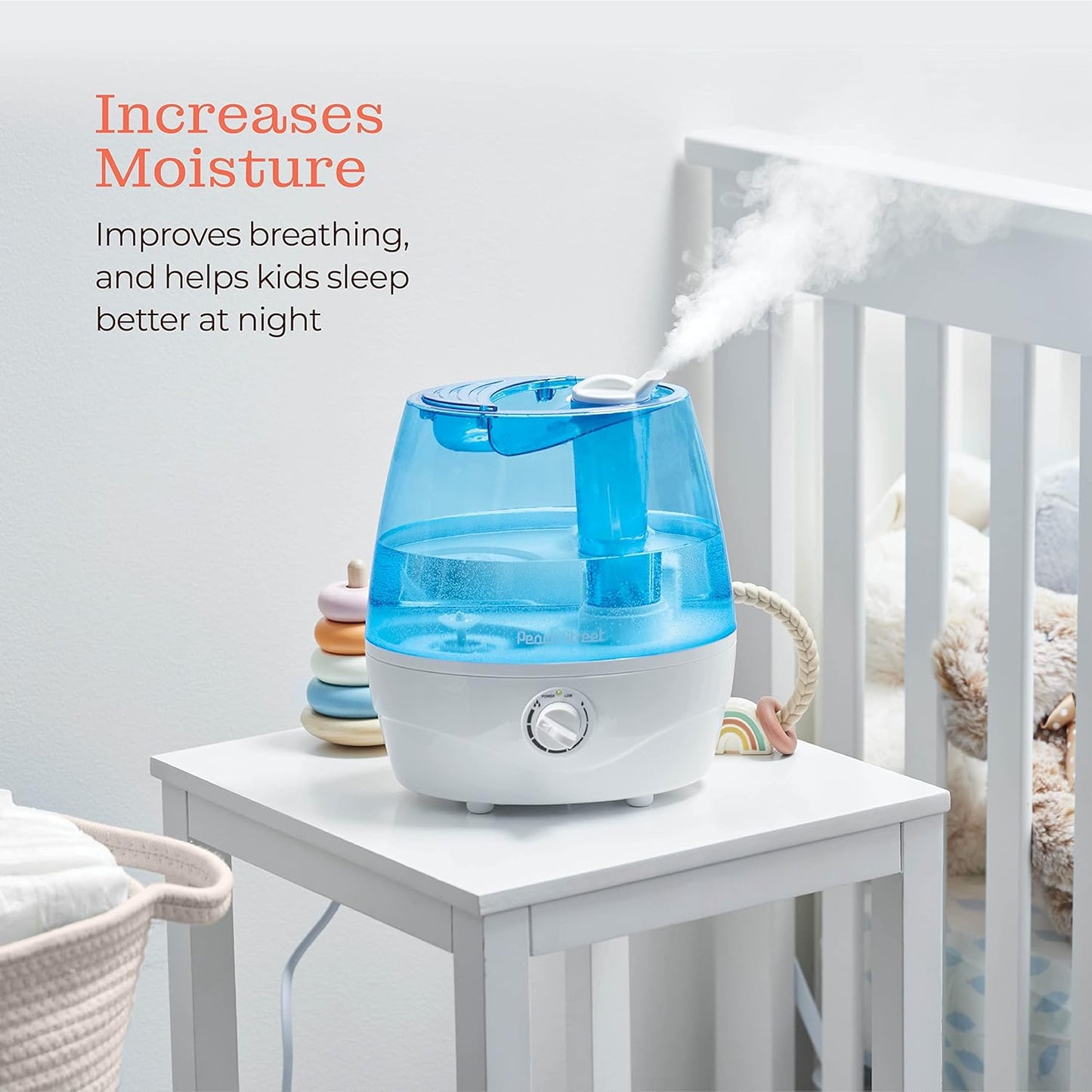 Cool Mist Humidifier - 2.2L Water Tank, for Bedroom, Baby, Quiet Ultrasonic Air Vaporizer, Adjustable Mist Level, 360 Nozzle Rotation, Auto-Shut Off, Large Area Humidifiers Easy Fill and Clean (Grey)