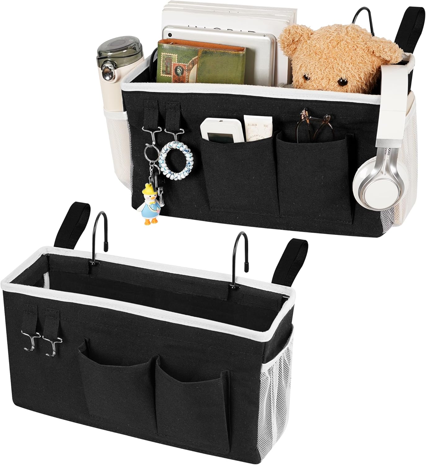 Loghot Bedside Caddy/Bedside Storage Bag Hanging Organizer for Bunk and Hospital Beds,Dorm Rooms Bed Rails,Can be Placed Glasses,Books,Mobile Phones,Keys (White)