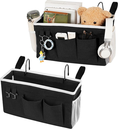 Loghot Bedside Caddy/Bedside Storage Bag Hanging Organizer for Bunk and Hospital Beds,Dorm Rooms Bed Rails,Can be Placed Glasses,Books,Mobile Phones,Keys (White)