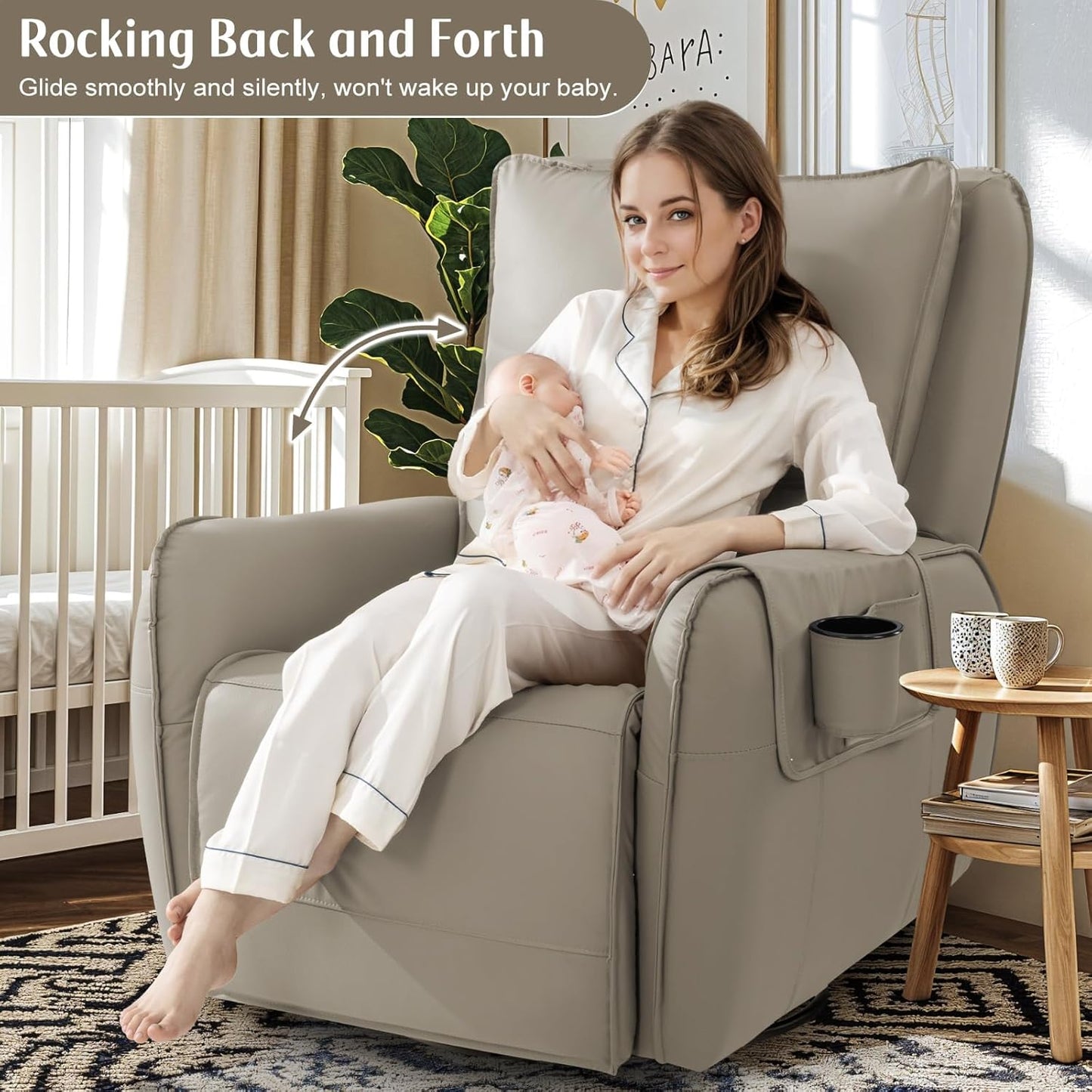 Power Recliner Gliders for Nursery, Electric Swivel Rocker Recliner Chair, Comfy Upholstered Living Room Reclining Rocking Chairs with Lumbar Support (Gray, 41" X 40" X 36")