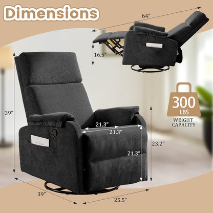 Korser Recliner Chair, Swivel Rocking Recliner Chair for Adults, Glider Rocking Chair, Small Nursery Chair Recliner for Living Room, Reclining Chair with Modern-Designed Armrests, Chenille, Beige