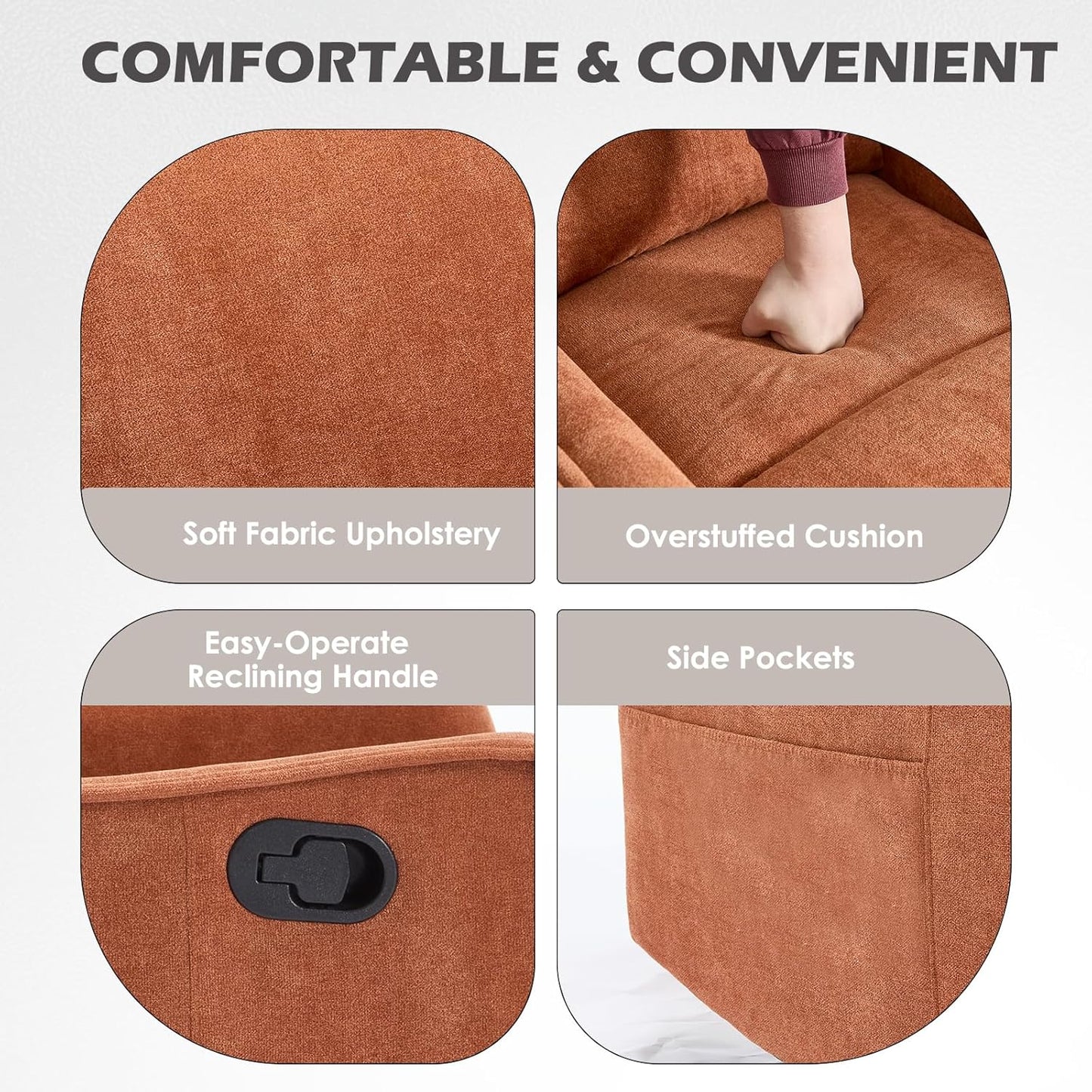 Trustyue Swivel Rocker Recliner Chair, 360° Swivel Recliner with Heat and Massage, Rocker Recliner Nursery Glider Chair with Side Pockets for Living Room (Beige, Fabric)