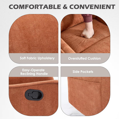Trustyue Swivel Rocker Recliner Chair, 360° Swivel Recliner with Heat and Massage, Rocker Recliner Nursery Glider Chair with Side Pockets for Living Room (Beige, Fabric)