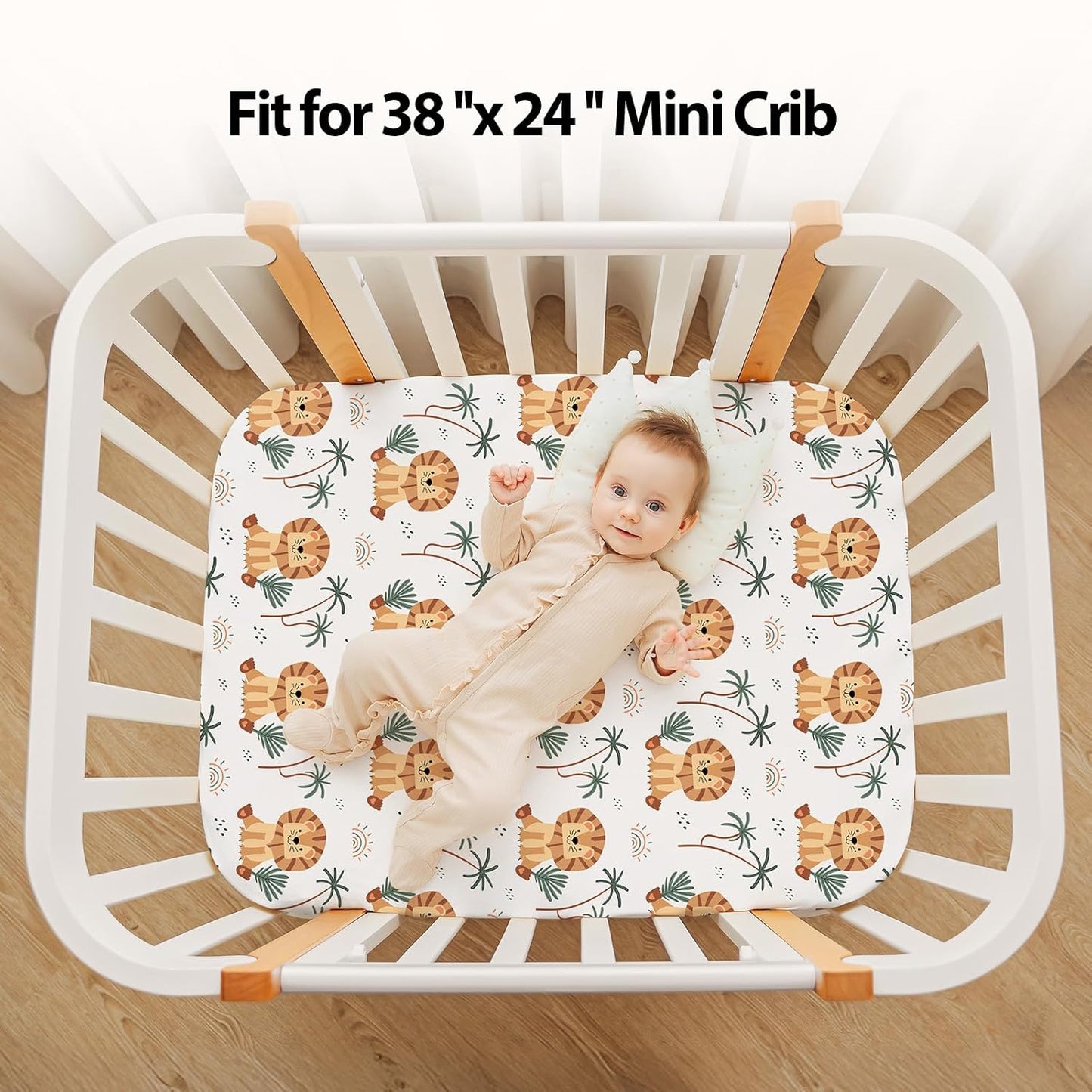 Baby Mini Crib Sheets Girl, Portable 38”x26” Pack and Play Sheets Fitted for Playard and Pack N Play Mattress, 3-Pack Soft Microfiber Pink Rainbow
