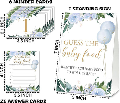 Guess the Baby Food Party Games, Baby Shower Game Set, 1 Standing Sign + 25 Answer Cards + 6 Number Cards, Boho Wild West Gender Reveal Party Decoration Supplies -B05