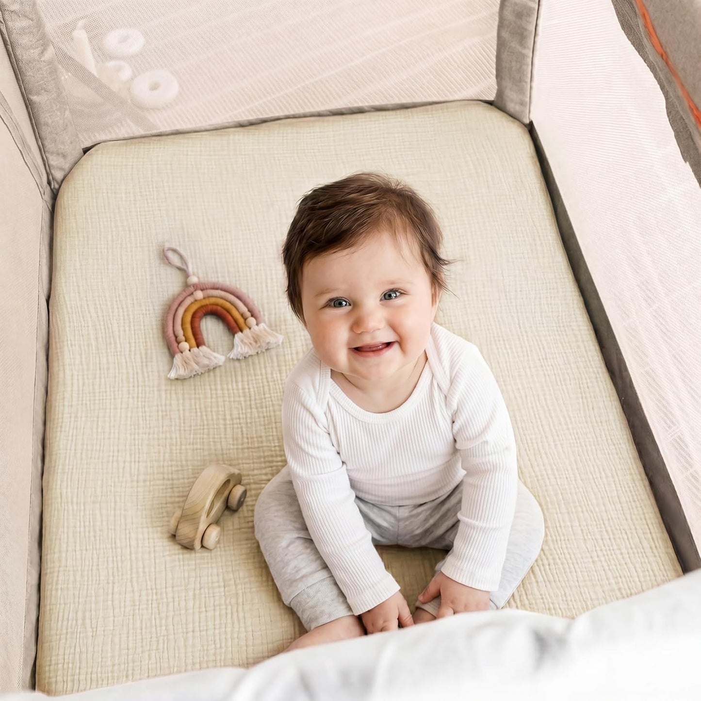 Muslin Bassinet Sheet Compatible with Maxi-COSI Iora & Iora Air Bedside Sleeper - 100% Cotton Rectangular Mattress Pad Cover (33"x20"), Breathable & Soft, Boho (1 Pack Blue)