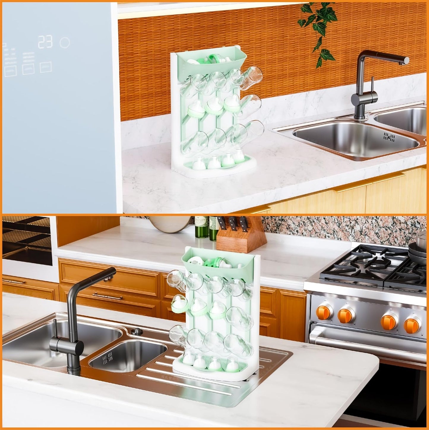 Yieach Larger Vertical Baby Bottle Drying Rack - BPA Free - Space Saving Feeding Bottles Drying Rack Holder for Countertop,Baby Bottle Holder Storage Station for Pacifiers,Pump Accessories Stand,Grey
