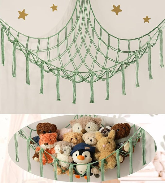 mirolam Stuffed Animal Hammock Corner Net for Toys Storage Hanging Stuff Animal Organizer Holder Matcha Green Room Bedroom Nursery Decor Organization