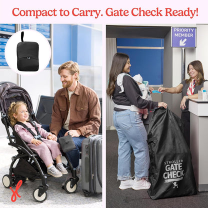 J.L. Childress Gate Check Bag for Single & Some Double Strollers - Travel Bag for Airplane, Fits Most Standard Baby Strollers, Airport Accessories for Gate Check, Flying Essentials - Red