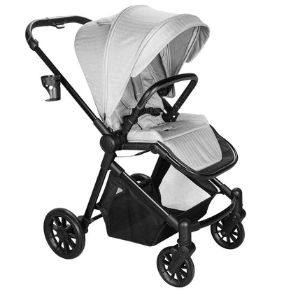Lightweight High-View Baby Stroller, One-Hand Fold & Compact Storage, Convertible Seat, 5-Point Safety Harness, Foldable Infant Stroller, Grey
