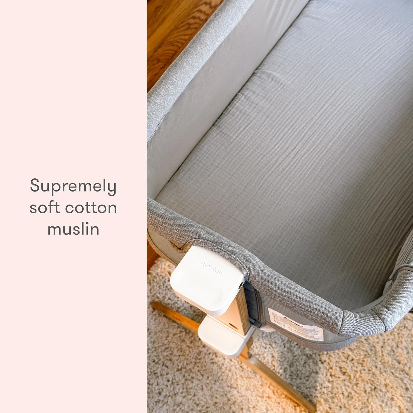 Newton Baby Fitted Sheets for Bassinet & Bedside Sleeper, Essential Bassinet (2-Pack) - Ultra-Breathable, Washable and Ultra-Soft, 100% Muslin, 19" x 35" - Grey