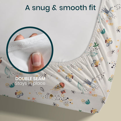 Tutti Bambini Premium Bassinet Sheets (2 Pack) - Soft & Breathable Bamboo Jersey, Double-Strength Bedside Sleeper Sheets, Fits Mattresses from 20.8 x 31.5 in to 23.6 x 35.4 in (Our Planet)