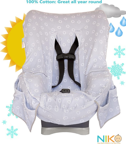 Niko Easy-Wash Children's Car Seat Cover & Liner - Cotton Jersey Gray & White Arrow Pattern - Universal FIT - Crash Tested - Waterproof SEAT Bottom - Easy to Clean - Machine Washable