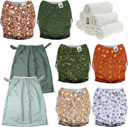 Mama Koala 3.0 Baby Cloth Diapers with 6 Inserts Bundle, with 2 Pack Reusable and Washable Waterproof Pail Liners