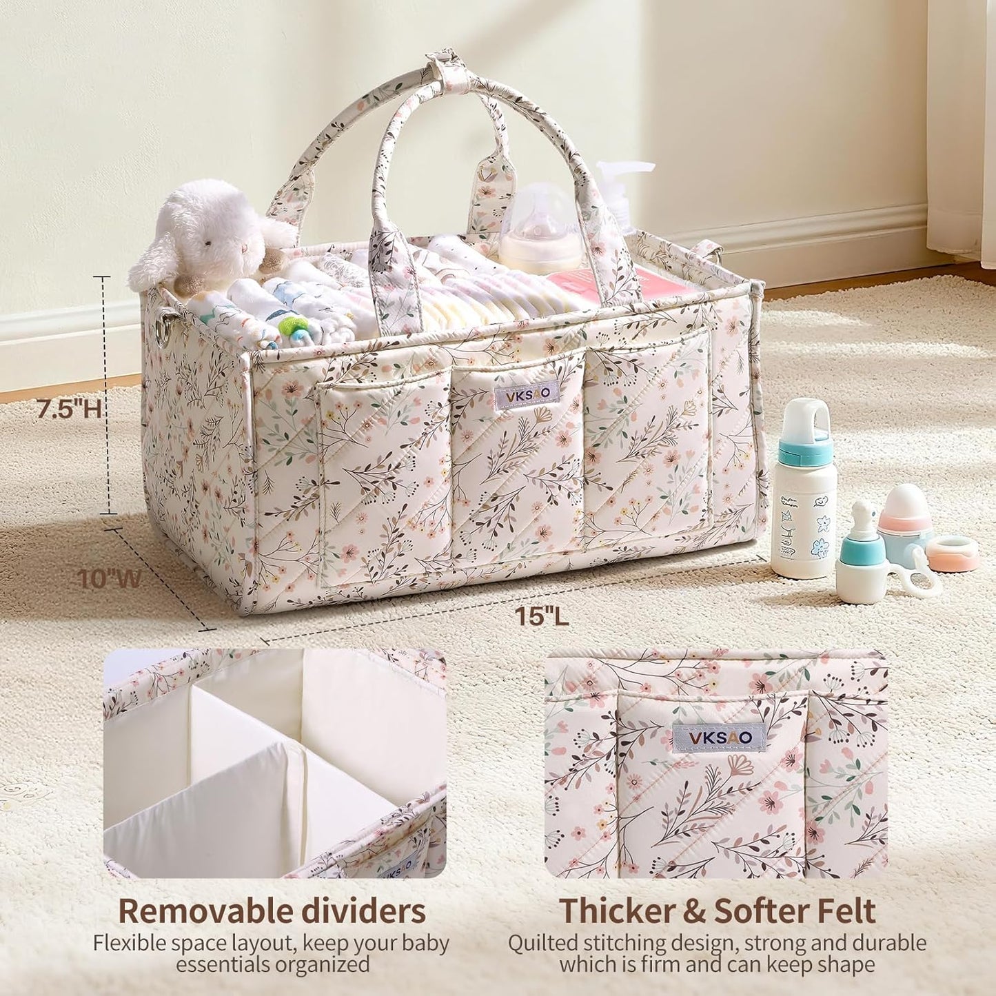 Baby Boy Essentials Diaper Caddy Organizer – Portable Storage Basket with Shoulder Strap & Stroller Hooks, Splashproof Quilted Nursery & Car Tote, Baby Gifts for Baby Shower, Classic Blue