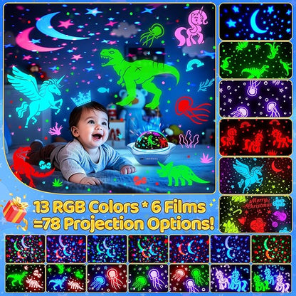 One Fire Night Light for Kids Easter Gifts, 6 Films+78 Lighting Modes Ceiling Star Projector,Rechargeable Night Light Projector,360°Rotion Star Lights for Bedroom Decor,Kids Sensory Toys Easter Toys