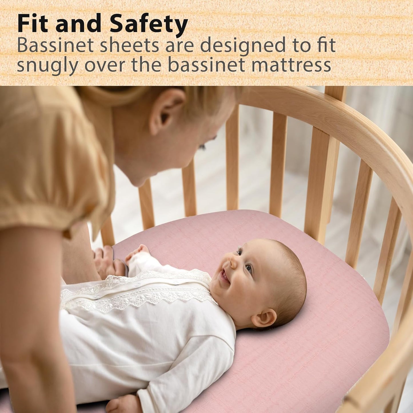 3-Pack Bedside Sleeper Bassinet Sheets | GOTS Certified Organic 100% Muslin Cotton | Ultra Soft & Breathable | 33×20×4” Fitted Sheets | Universal Fit 29–33” x 17–21” Pads