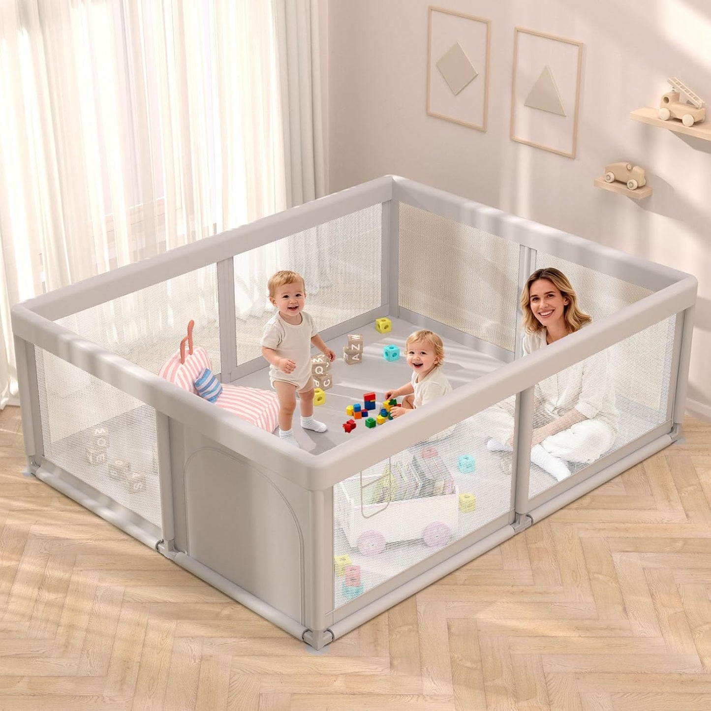 Hiaksedt Baby Playpen 50x50 Inch, Play Pens for Babies and Toddlers Baby Fence Play Yards for Indoor & Outdoor with Breathable Mesh Anti-Fall Playpen