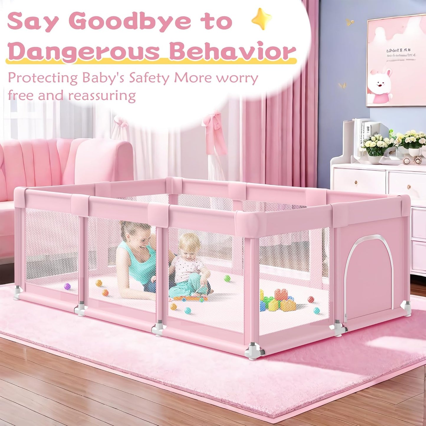 Large Baby Playpen for Babies and Toddlers, Playpen 74×50, Large Baby Play Yards Indoor & Outdoor, Sturdy Safety Baby Play Pen with Soft Breathable Mesh, Toddlers Activity Center with Anti-Slip Base