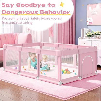 Large Baby Playpen for Babies and Toddlers, Playpen 74×50, Large Baby Play Yards Indoor & Outdoor, Sturdy Safety Baby Play Pen with Soft Breathable Mesh, Toddlers Activity Center with Anti-Slip Base
