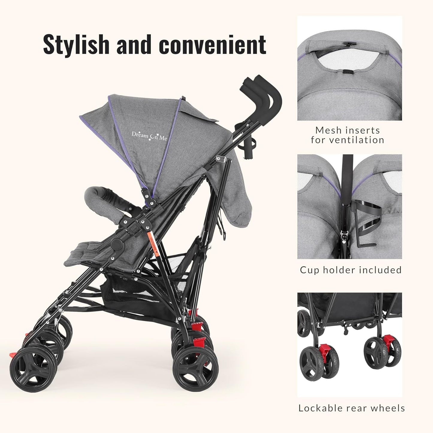 Dream On Me Volgo Twin Umbrella Stroller in Black, Lightweight Double Stroller for Infant & Toddler, Compact Easy Fold, Large Storage Basket, Large and Adjustable Canopy