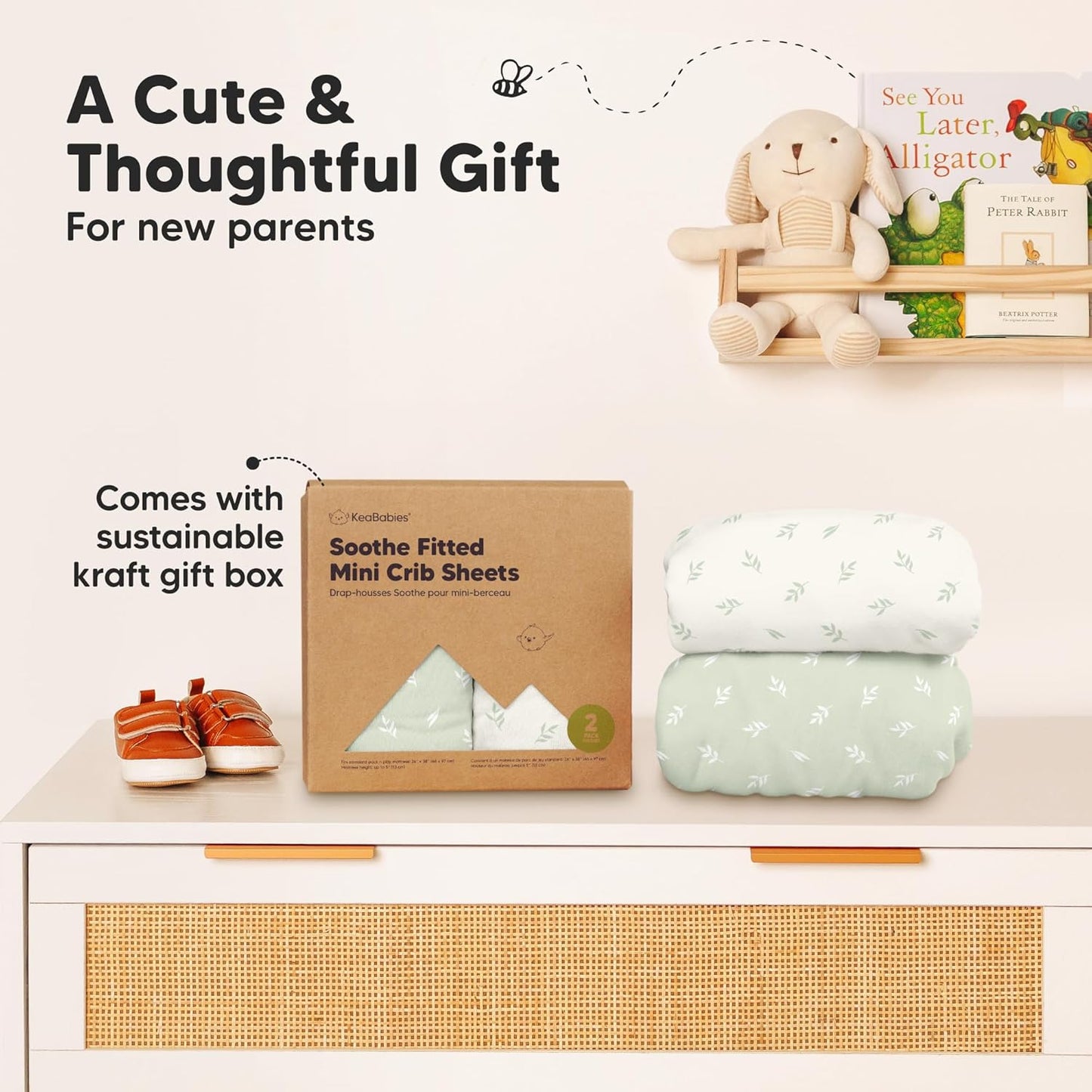 2-Pack Mini Crib Sheets Fitted - 38x26 Pack N Play Sheets for Pack and Play Mattress, Organic Cotton, Soft & Breathable Playard Bedding, Neutral Mini Toddler Bed Cover for Boys, Girls (Dragon Tale)