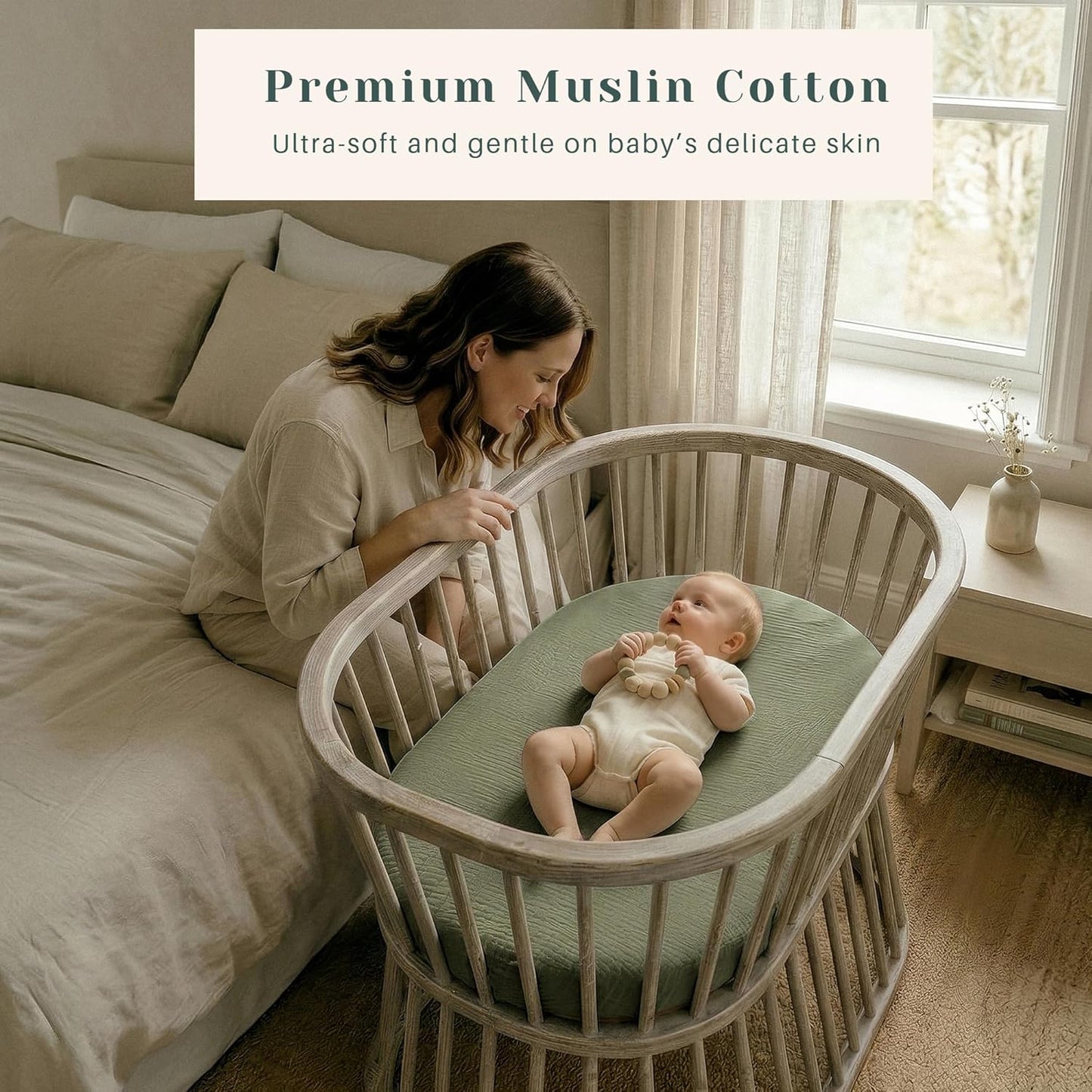 Muslin Bedside Sleeper Bassinet Fitted Sheets, 3 Pack Cotton Baby Sheet for Boys & Girls, Soft, Compatible with Baby Delight, Dream On Me, AMKE and Other Rectangle Mattress (Nightfall Blue)