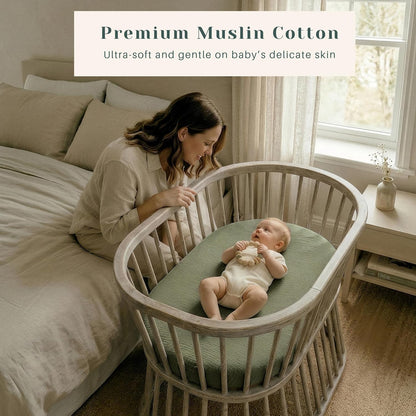 Muslin Bedside Sleeper Bassinet Fitted Sheets, 3 Pack Cotton Baby Sheet for Boys & Girls, Soft, Compatible with Baby Delight, Dream On Me, AMKE and Other Rectangle Mattress (Nightfall Blue)