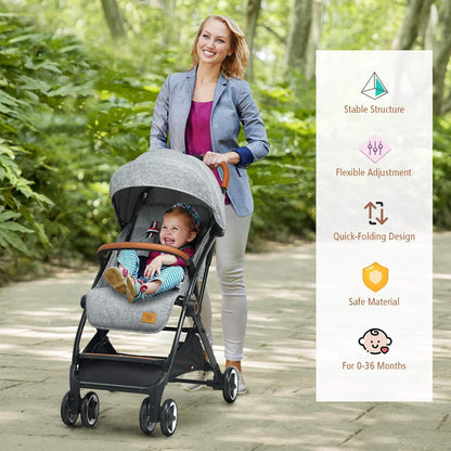 BABY JOY Lightweight Baby Stroller, Compact Toddler Travel Stroller for Airplane, Infant Stroller w/ 5-Point Harness, Adjustable Backrest/Footrest/Canopy, Storage Basket, Easy One-Hand Fold, Beige