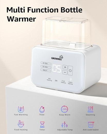 GROWSNY Fast Baby Bottle Warmer, 12-in-1 Milk Warmer with Steam and Water Bath Warming Modes for Breastmilk &Formula, Food Heating,with Thaw, Steri-lize, Egg Boil Function, Fits Most Types of Bottles