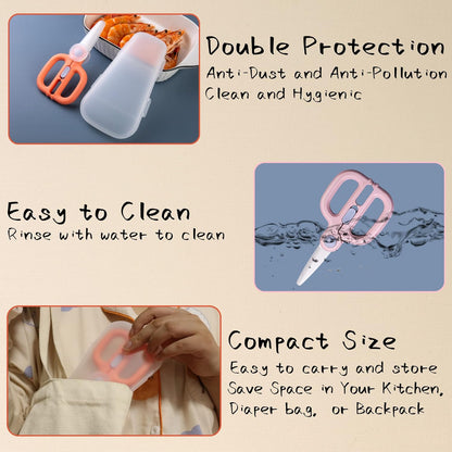 Baby Food Scissors with Travel Case, Ceramic Food Scissors Kids, Toddler Scissor with Safety Lock, Ideal for Pizza, Meats, Noodles, Vegetables, and Fruits (C)