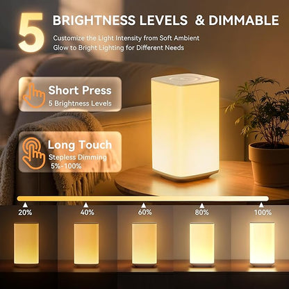 Auxmir Nursery Night Light for Baby, Portable Night Lamp with LED Stepless Dimming & 256 RGB Colors for Kids Adult, Breastfeeding, Sleep Aid, 4000mAh Rechargeable Bedside Table Lamp with Timer, White