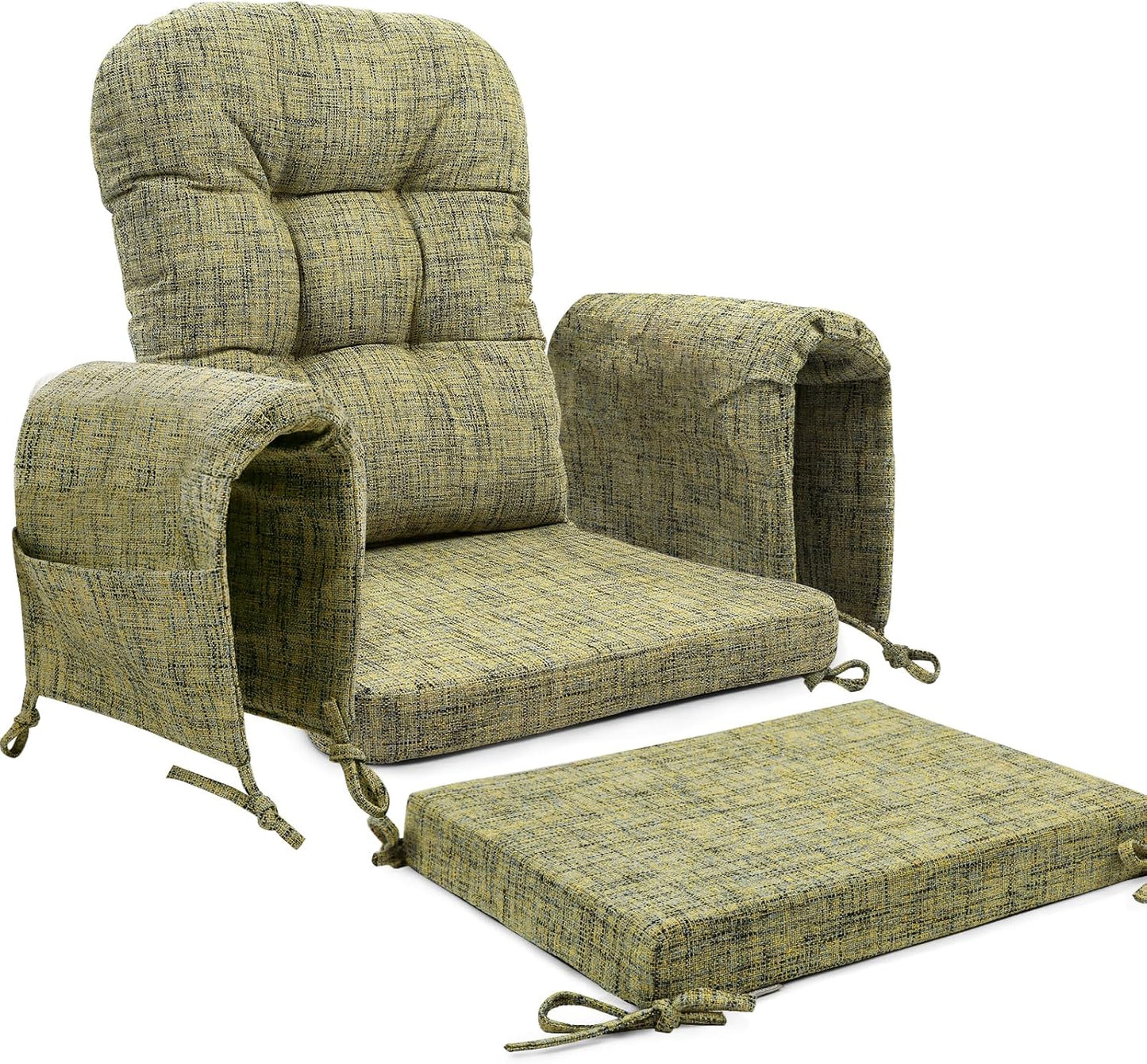 SINOSSO Glider Rocker Cushion Set (5 Pcs), Soft Blended Fabric High-Density Support Foam Seat Cushions with Ties, Fits Rocking Chair/Nursery Glider & Ottoman, Black-Gray