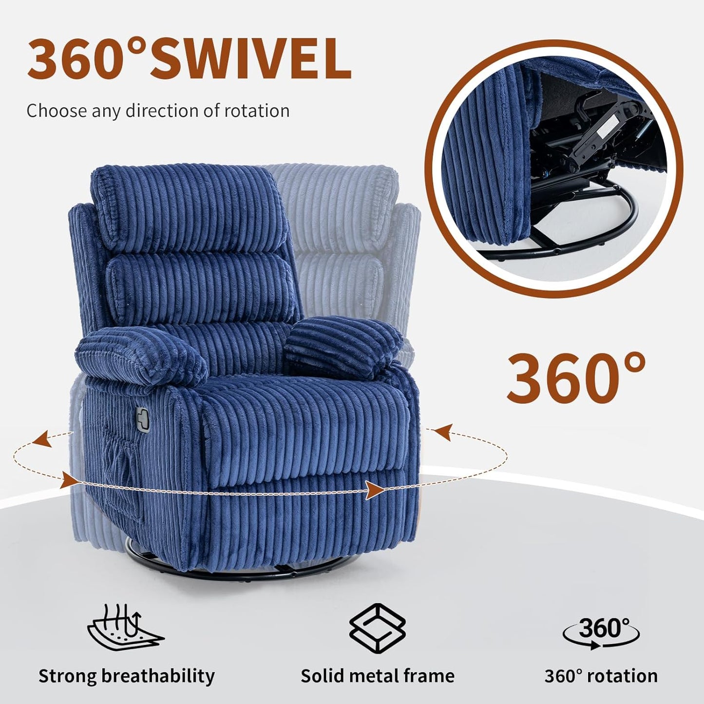 Adult 360° Rocking Recliner Chair，Nursery Rocker Reclining Chair with Side Pocket, a Comfy upholstered Single Sofa Armchair. Suitable for Living Room, Bedroom Nursing use, Velvet Fabric in Beige